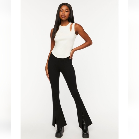 Forever 21 Black Womans Split Hem Flare Pants NWT - Picture 1 of 12